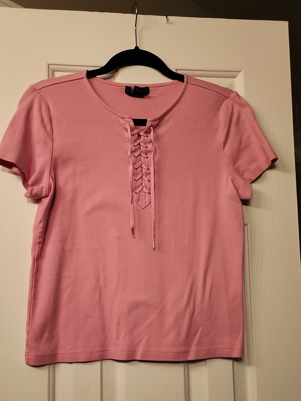 Chaps Pink Short Sleeve Lace-Up Tee